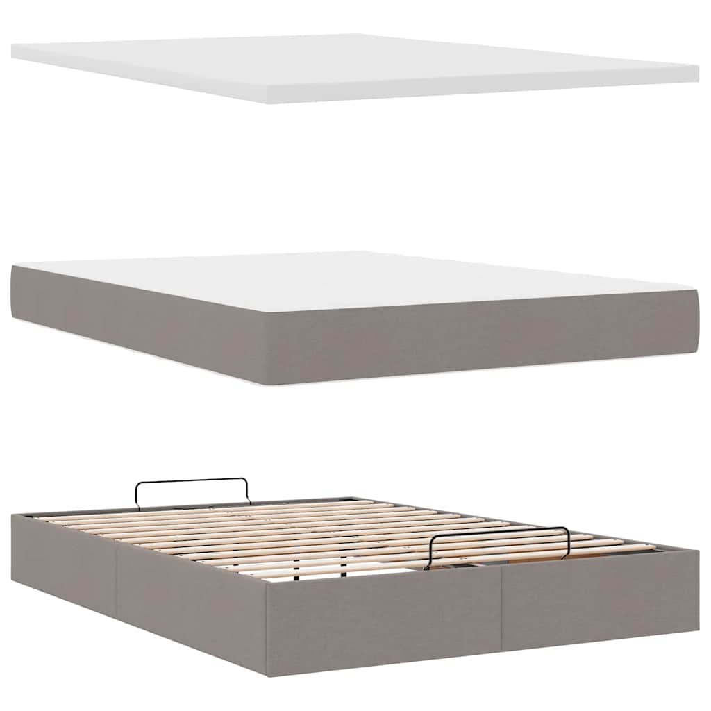 Cadre de lit ottoman avec matelas taupe 140x190 cm tissu - XIOS