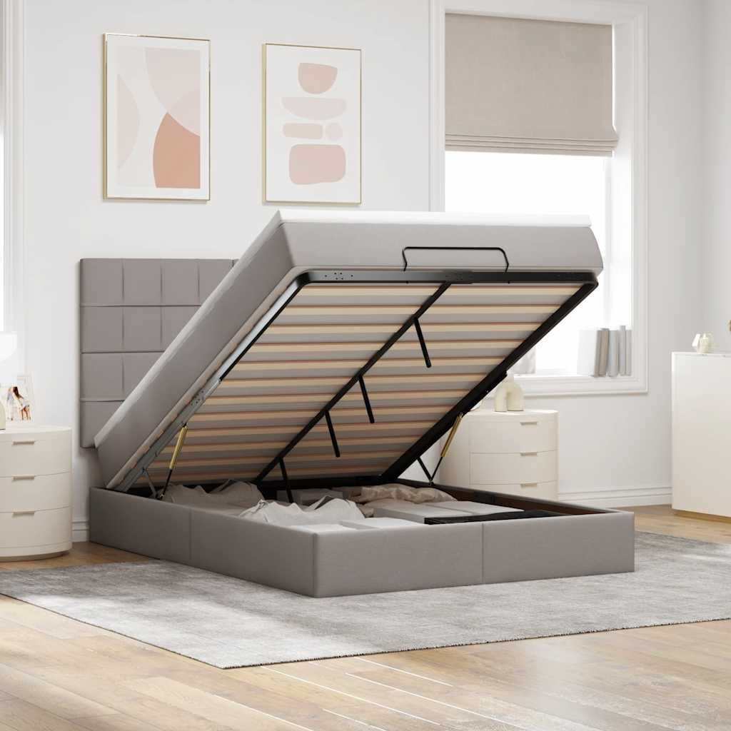 Cadre de lit ottoman avec matelas taupe 140x190 cm tissu - XIOS