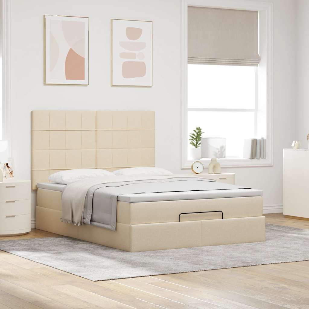 Cadre de lit ottoman avec matelas crème 140x190 cm tissu - XIOS