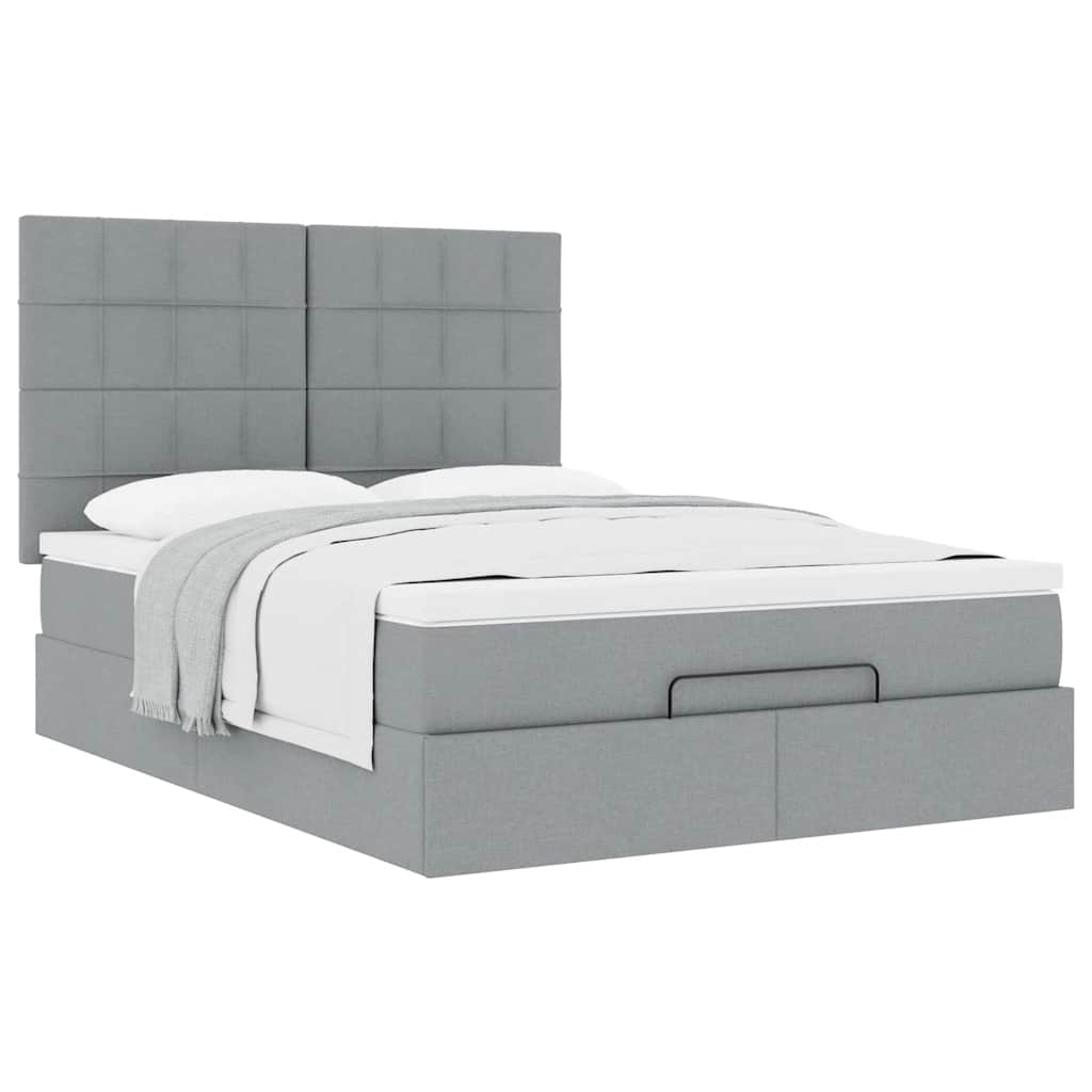 Cadre de lit ottoman et matelas gris clair 140x200 cm tissu - XIOS