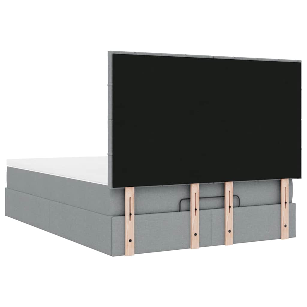 Cadre de lit ottoman et matelas gris clair 140x200 cm tissu - XIOS