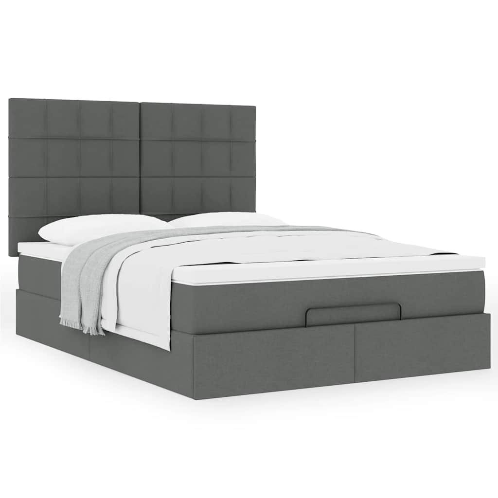Cadre de lit ottoman avec matelas gris foncé 140x200 cm tissu - XIOS