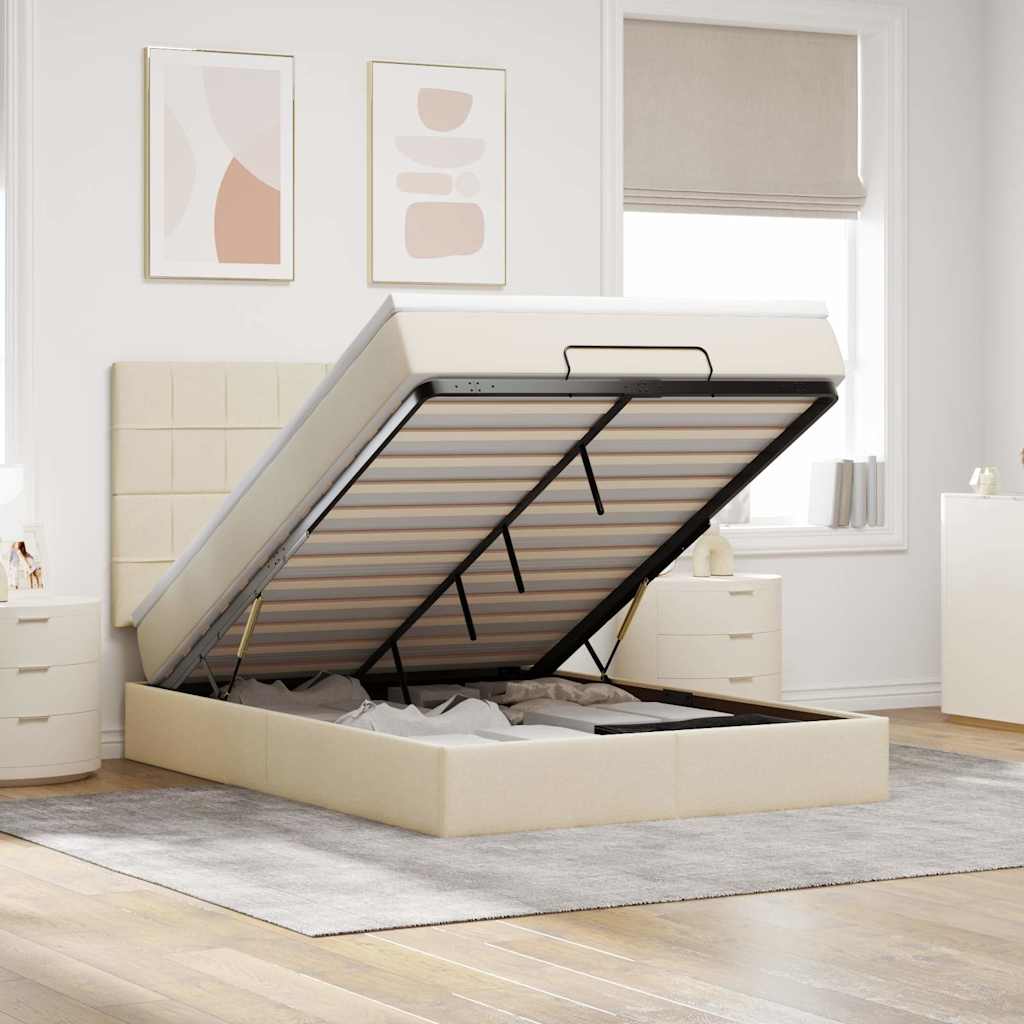 Cadre de lit ottoman avec matelas crème 140x200 cm tissu - XIOS