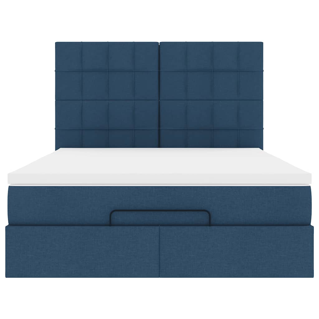 Cadre de lit ottoman avec matelas bleu 140x200 cm tissu - XIOS