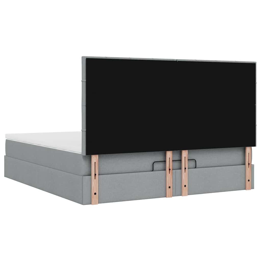 Cadre de lit ottoman et matelas gris clair 160x200cm tissu - XIOS