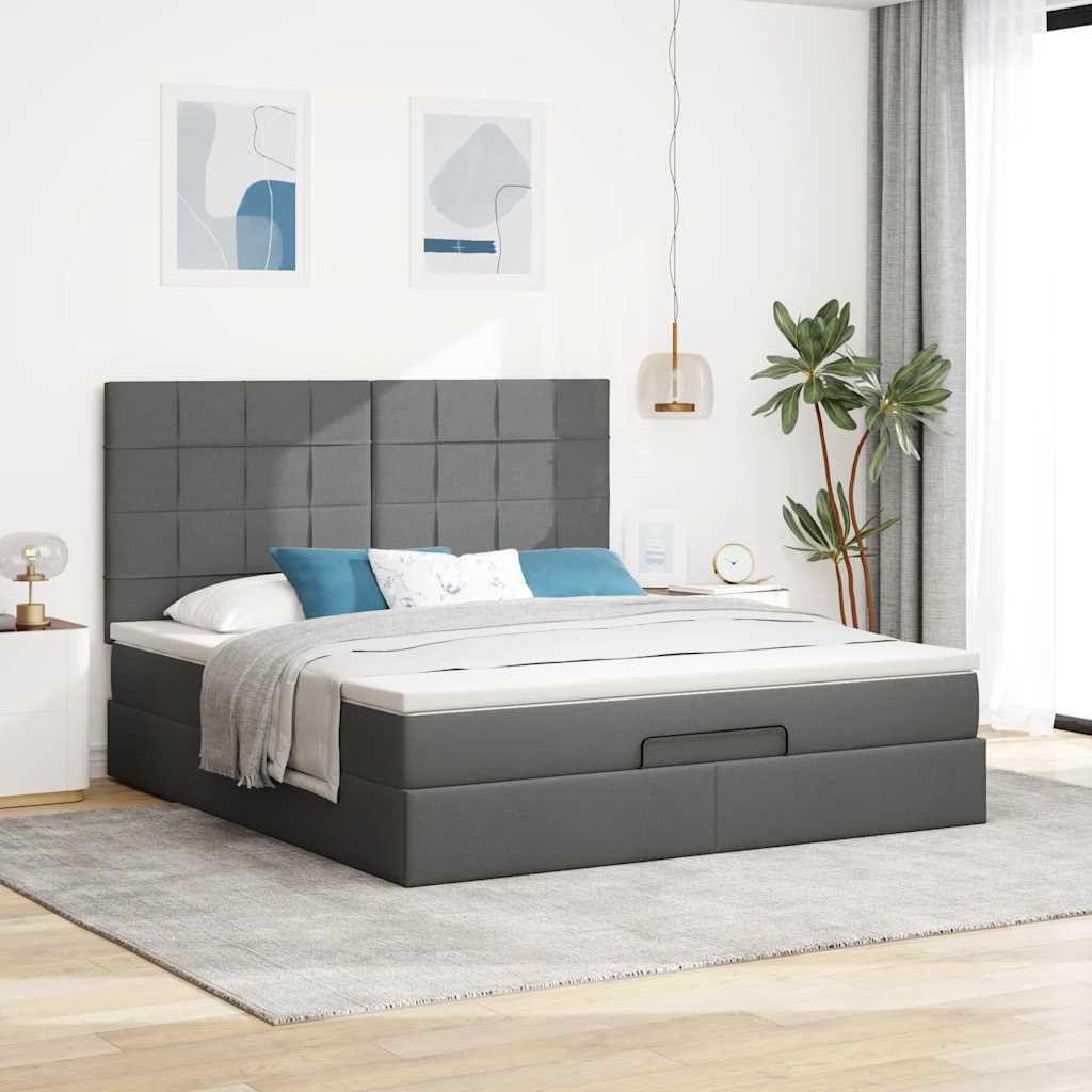 Cadre de lit ottoman avec matelas gris foncé 160x200cm tissu - XIOS
