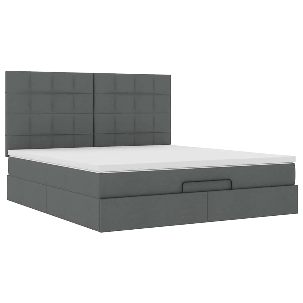 Cadre de lit ottoman avec matelas gris foncé 160x200cm tissu - XIOS