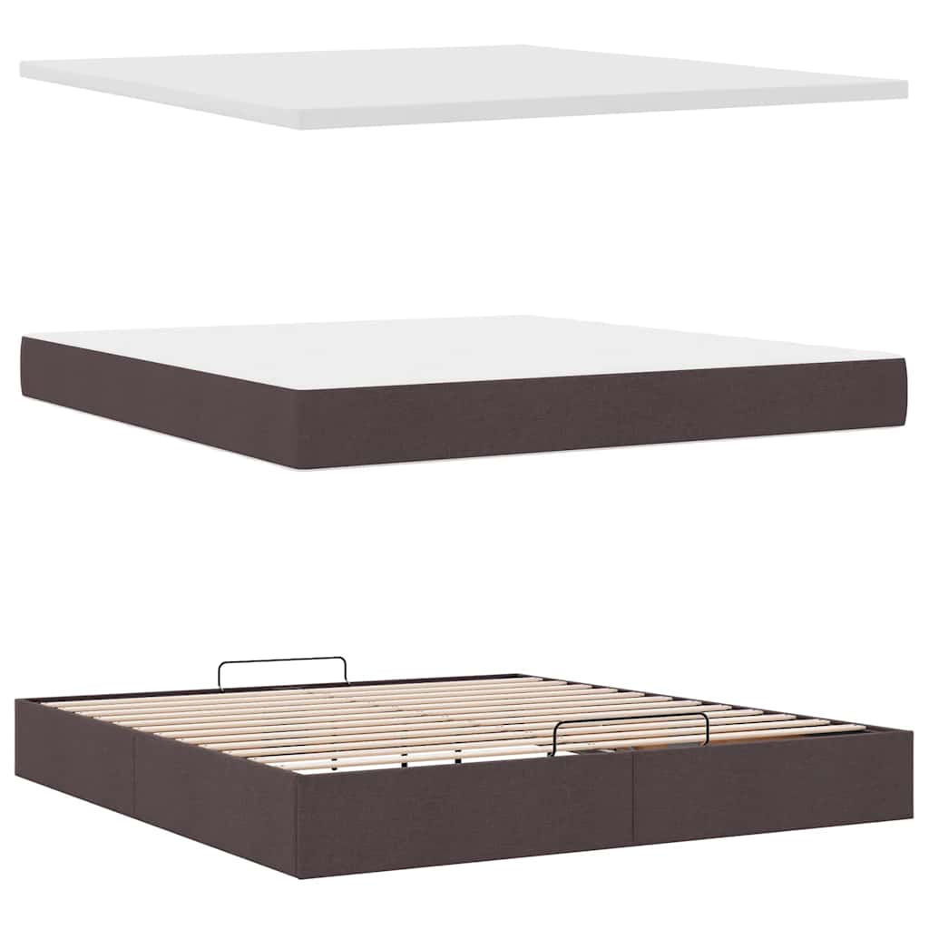 Cadre de lit ottoman avec matelas marron foncé 160x200 cm tissu - XIOS