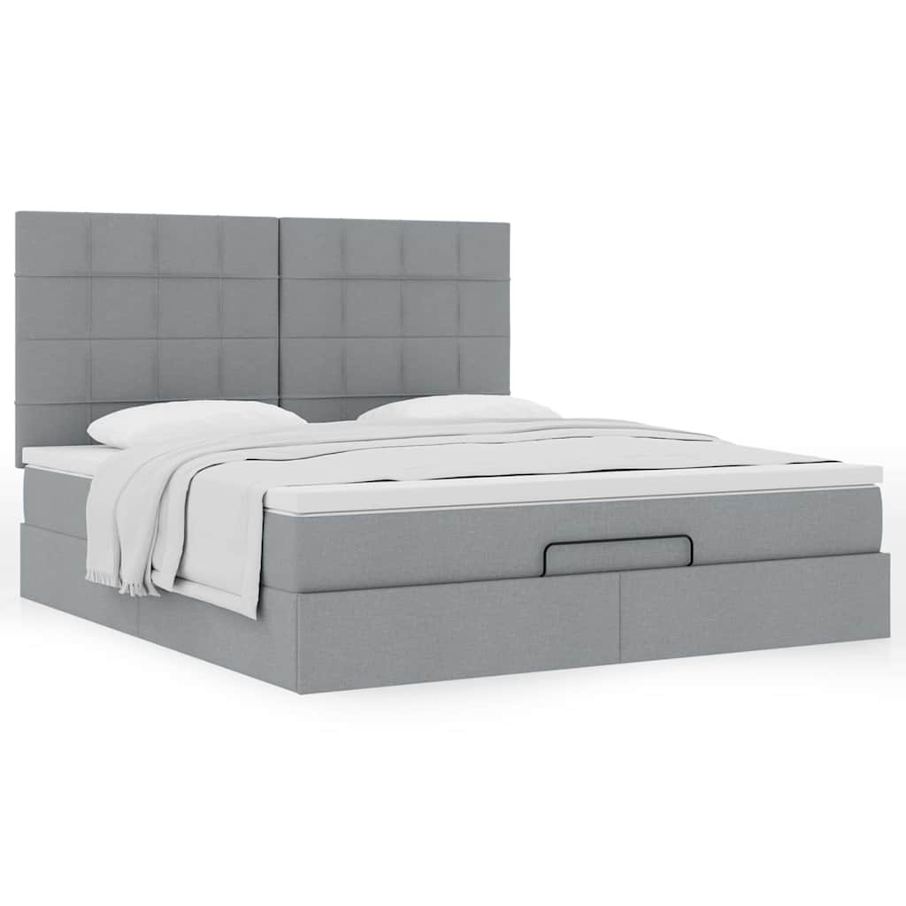 Cadre de lit ottoman et matelas gris clair 180x200 cm tissu - XIOS