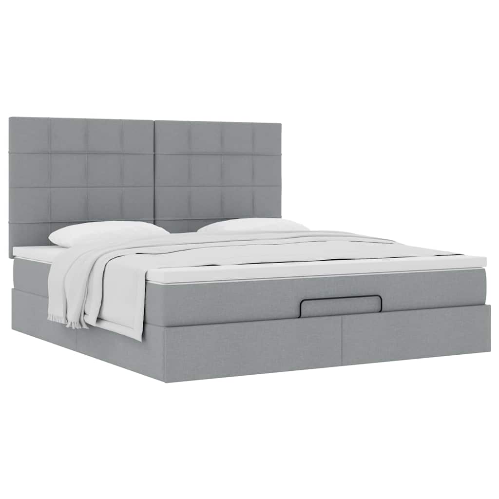 Cadre de lit ottoman et matelas gris clair 180x200 cm tissu - XIOS