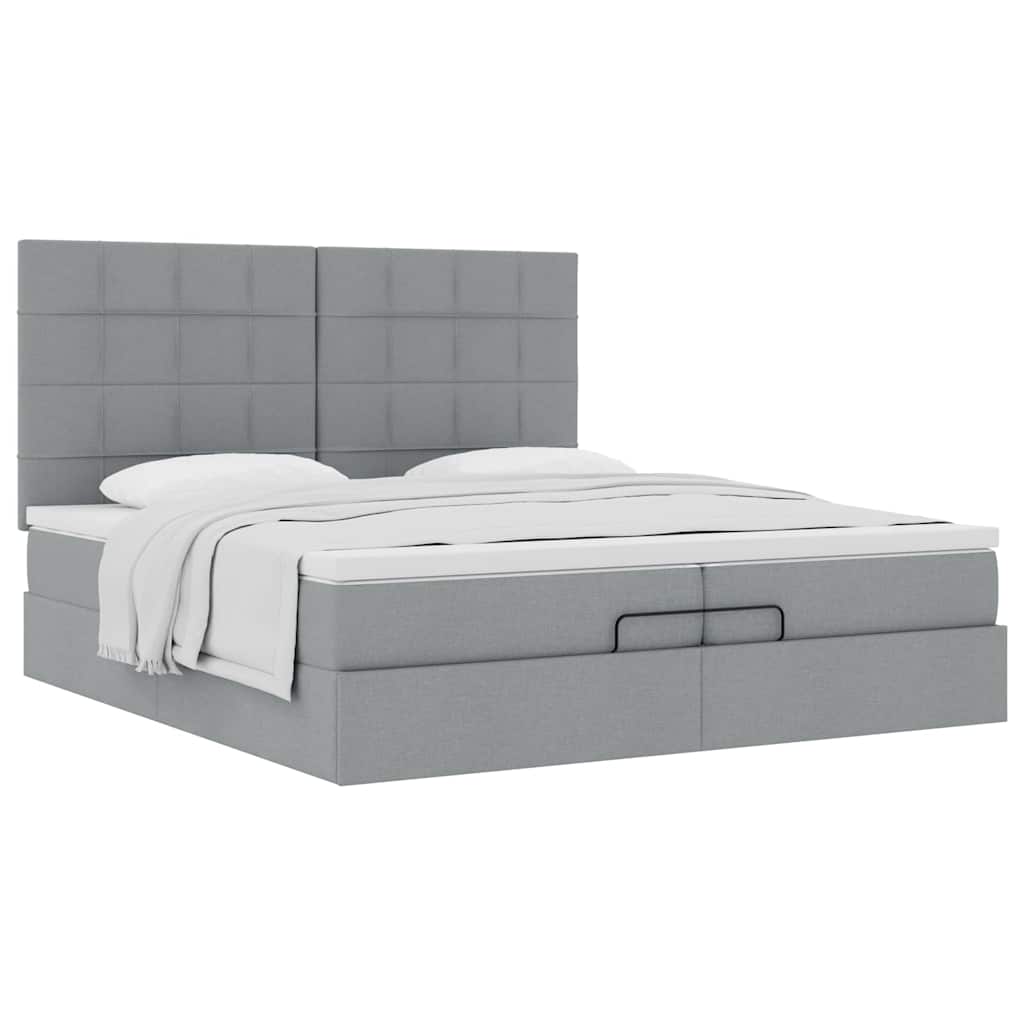 Cadre de lit ottoman et matelas gris clair 200x200cm tissu - XIOS