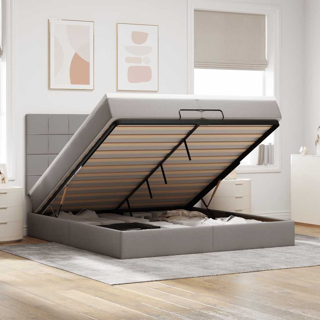 Cadre de lit ottoman avec matelas taupe 200x200cm tissu - XIOS