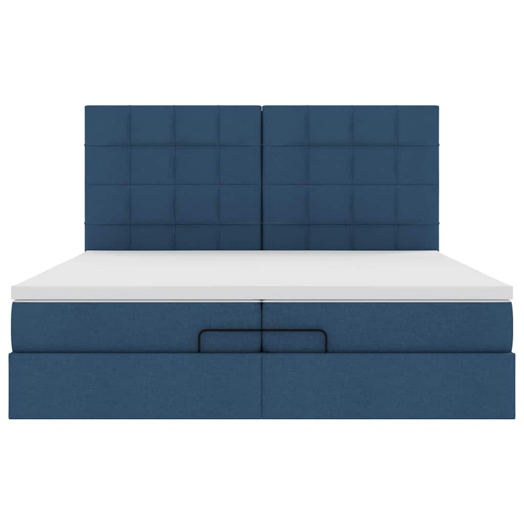 Cadre de lit ottoman avec matelas bleu 200x200cm tissu - XIOS
