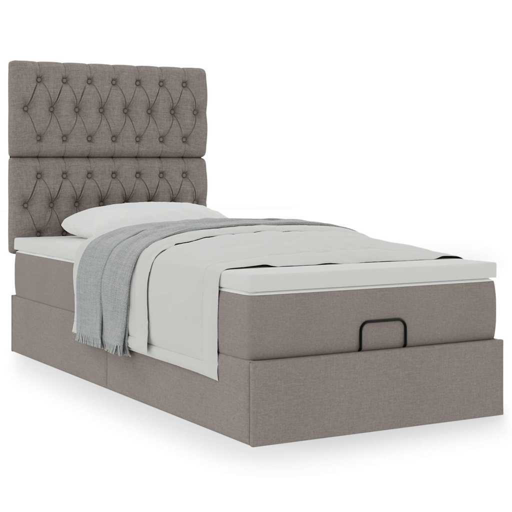 Cadre de lit ottoman avec matelas taupe 80x200 cm tissu - XIOS