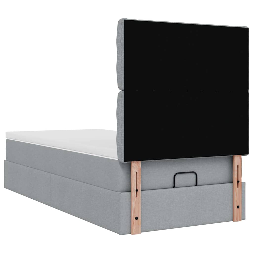 Cadre de lit ottoman et matelas gris clair 90x190 cm tissu - XIOS