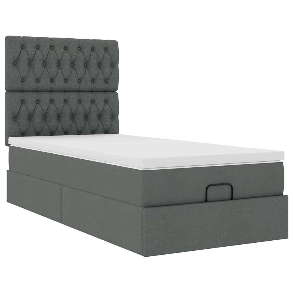 Cadre de lit ottoman avec matelas gris foncé 90x190 cm tissu - XIOS