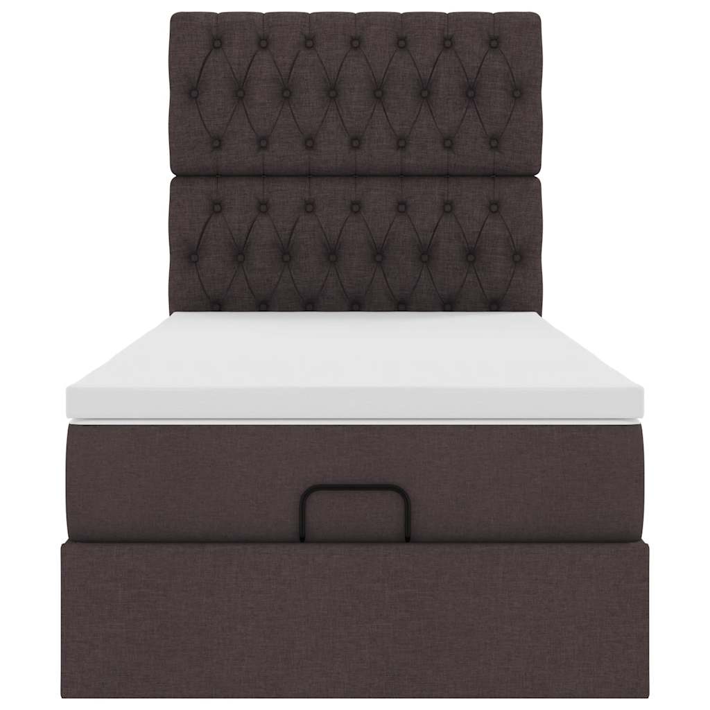 Cadre de lit ottoman avec matelas marron foncé 90x190 cm tissu - XIOS