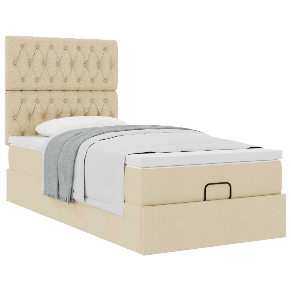 Cadre de lit ottoman avec matelas crème 90x190 cm tissu - XIOS