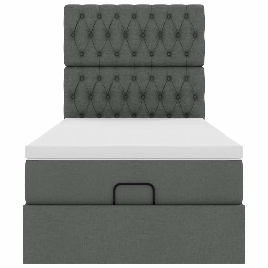 Lit ottoman avec matelas gris foncé 90x200 cm tissu - XIOS
