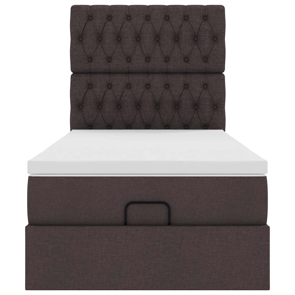 Lit ottoman avec matelas marron foncé 90x200 cm tissu - XIOS
