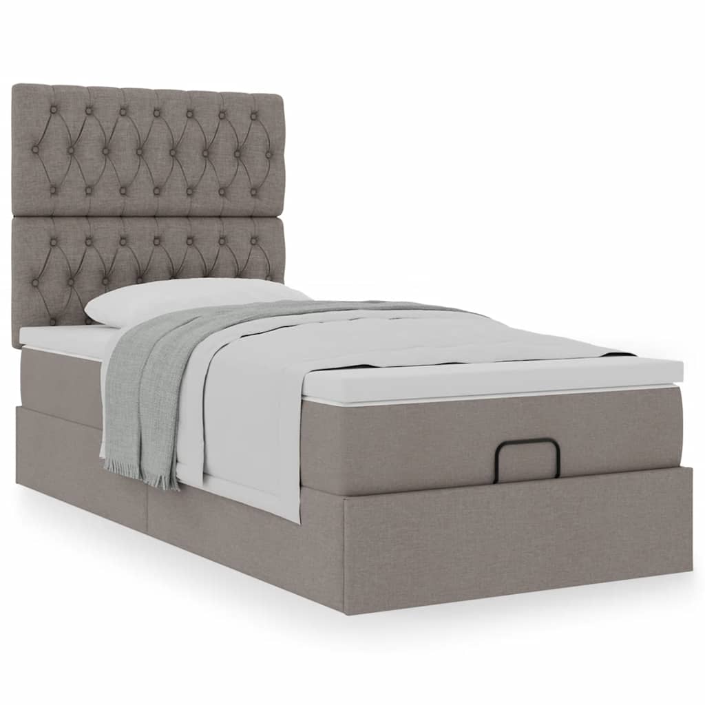 Lit ottoman avec matelas taupe 90x200 cm tissu - XIOS