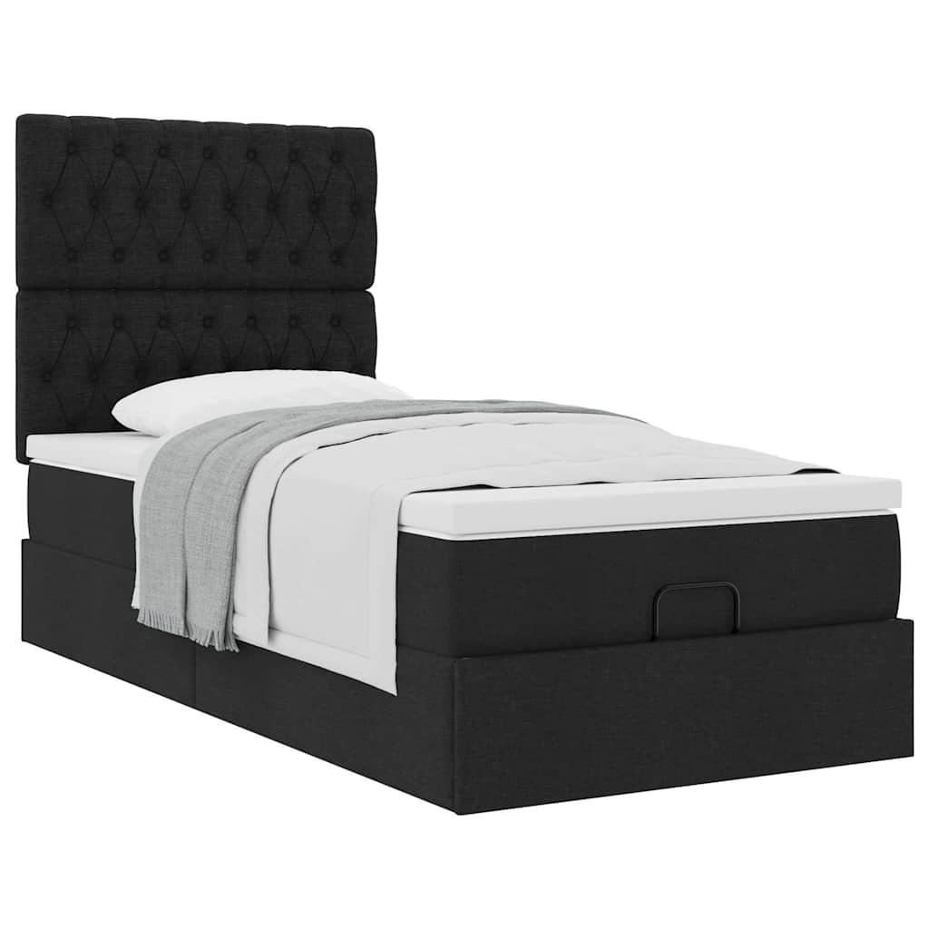 Lit ottoman avec matelas noir 100x200 cm tissu - XIOS