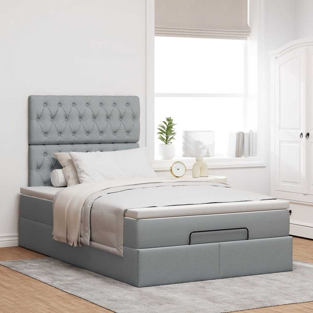 Cadre de lit ottoman avec matelas gris clair 120x190 cm tissu - XIOS
