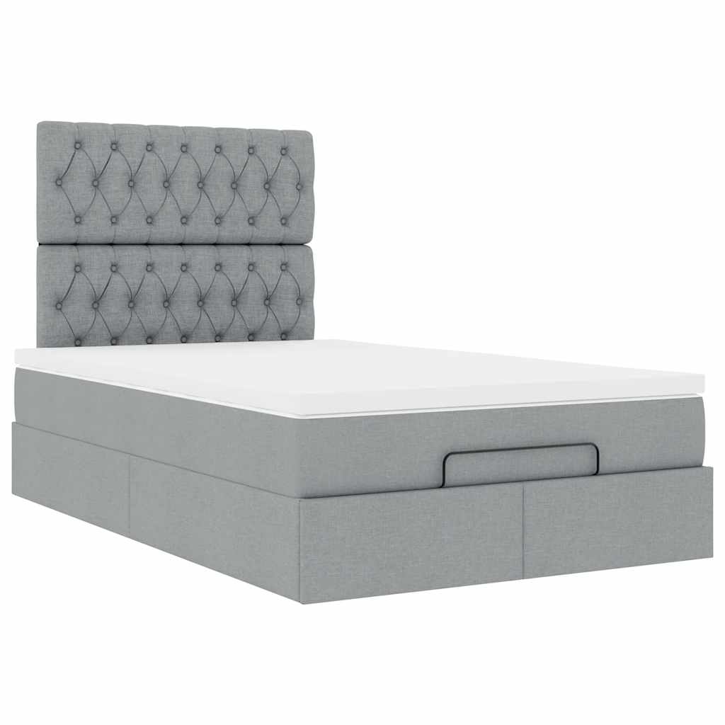Cadre de lit ottoman avec matelas gris clair 120x190 cm tissu - XIOS