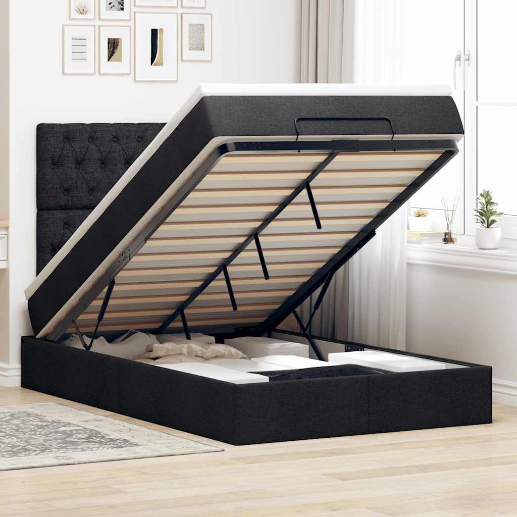 Cadre de lit ottoman avec matelas noir 120x190 cm tissu - XIOS