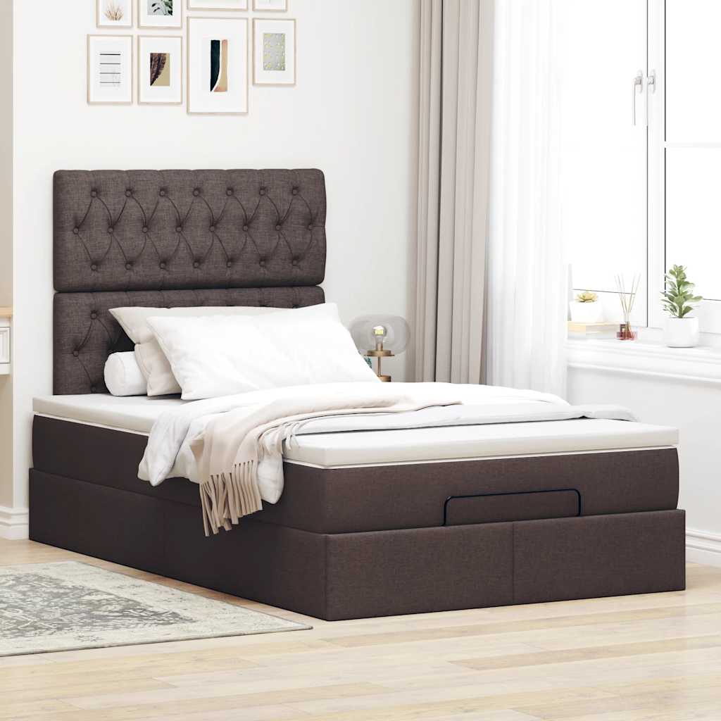 Cadre de lit ottoman avec matelas marron foncé 120x190 cm tissu - XIOS