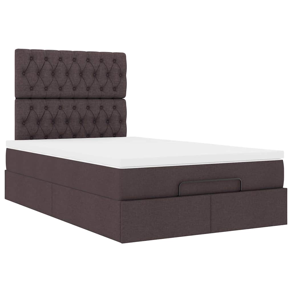 Cadre de lit ottoman avec matelas marron foncé 120x190 cm tissu - XIOS