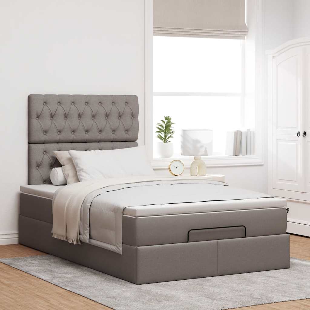Cadre de lit ottoman avec matelas taupe 120x190 cm tissu - XIOS