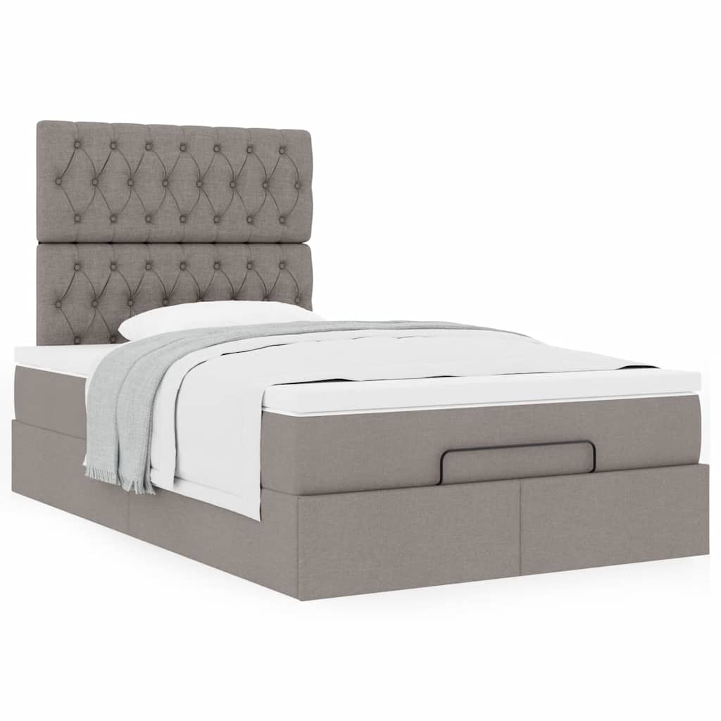 Cadre de lit ottoman avec matelas taupe 120x190 cm tissu - XIOS