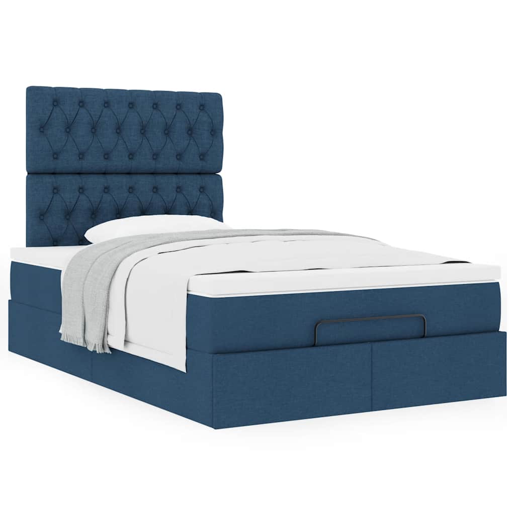 Cadre de lit ottoman avec matelas bleu 120x190 cm tissu - XIOS