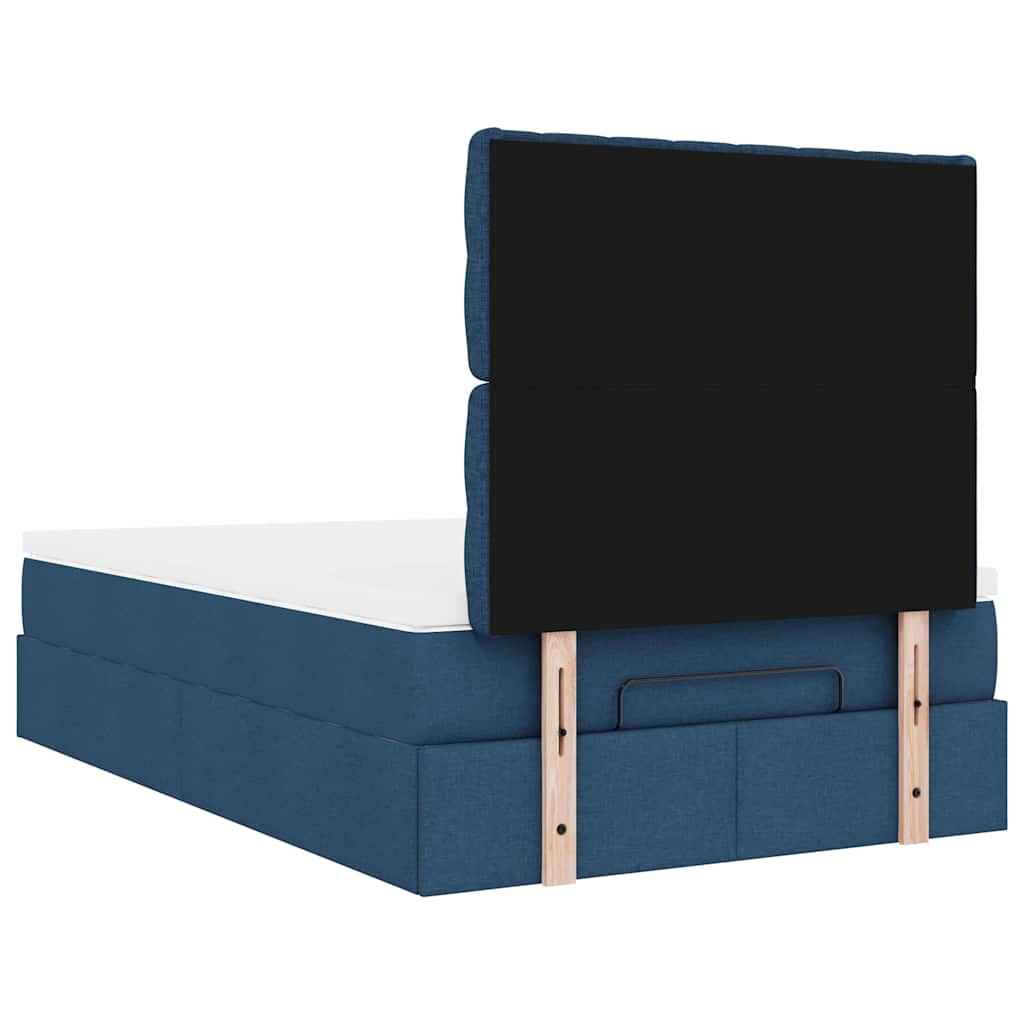 Cadre de lit ottoman avec matelas bleu 120x190 cm tissu - XIOS