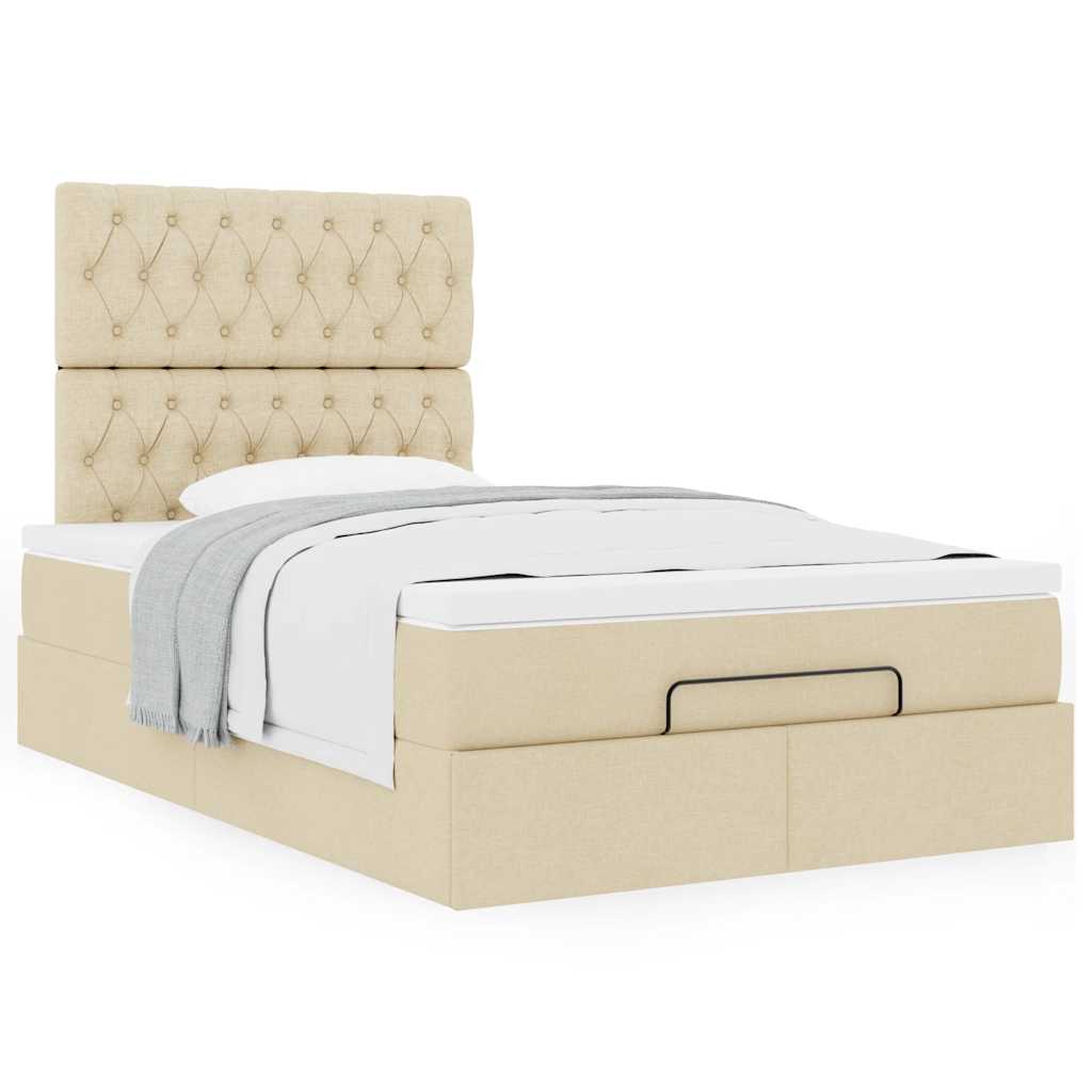Cadre de lit ottoman avec matelas crème 120x200cm tissu - XIOS