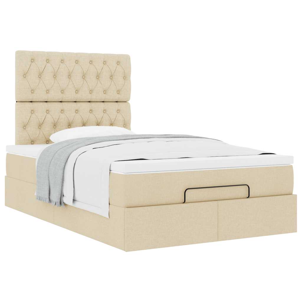 Cadre de lit ottoman avec matelas crème 120x200cm tissu - XIOS