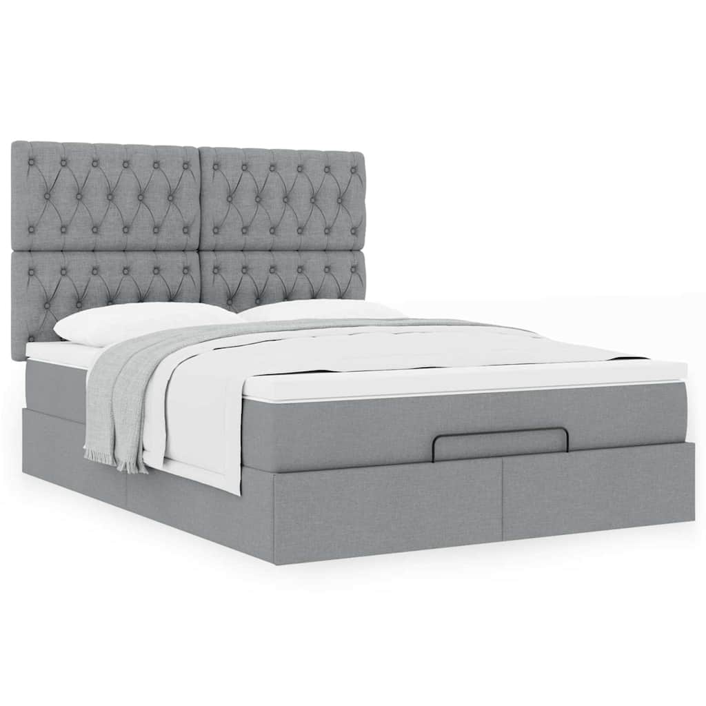Cadre de lit ottoman et matelas gris clair 140x190 cm tissu - XIOS