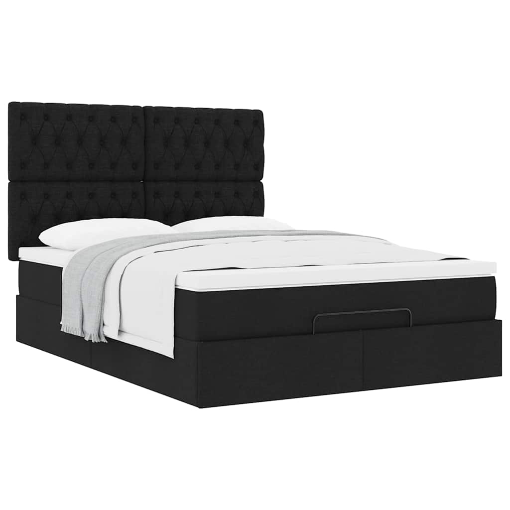 Cadre de lit ottoman avec matelas noir 140x190 cm tissu - XIOS