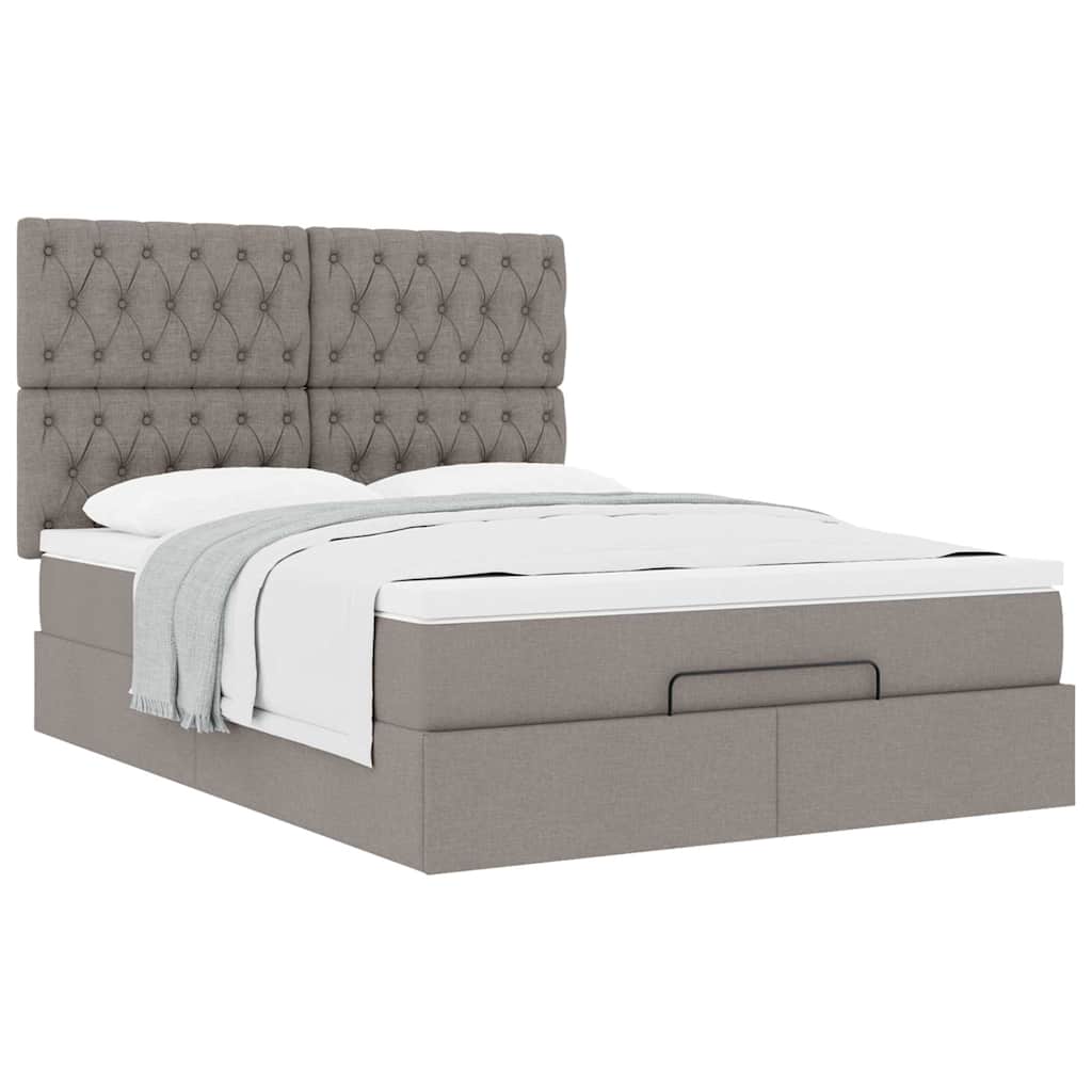 Cadre de lit ottoman avec matelas taupe 140x190 cm tissu - XIOS