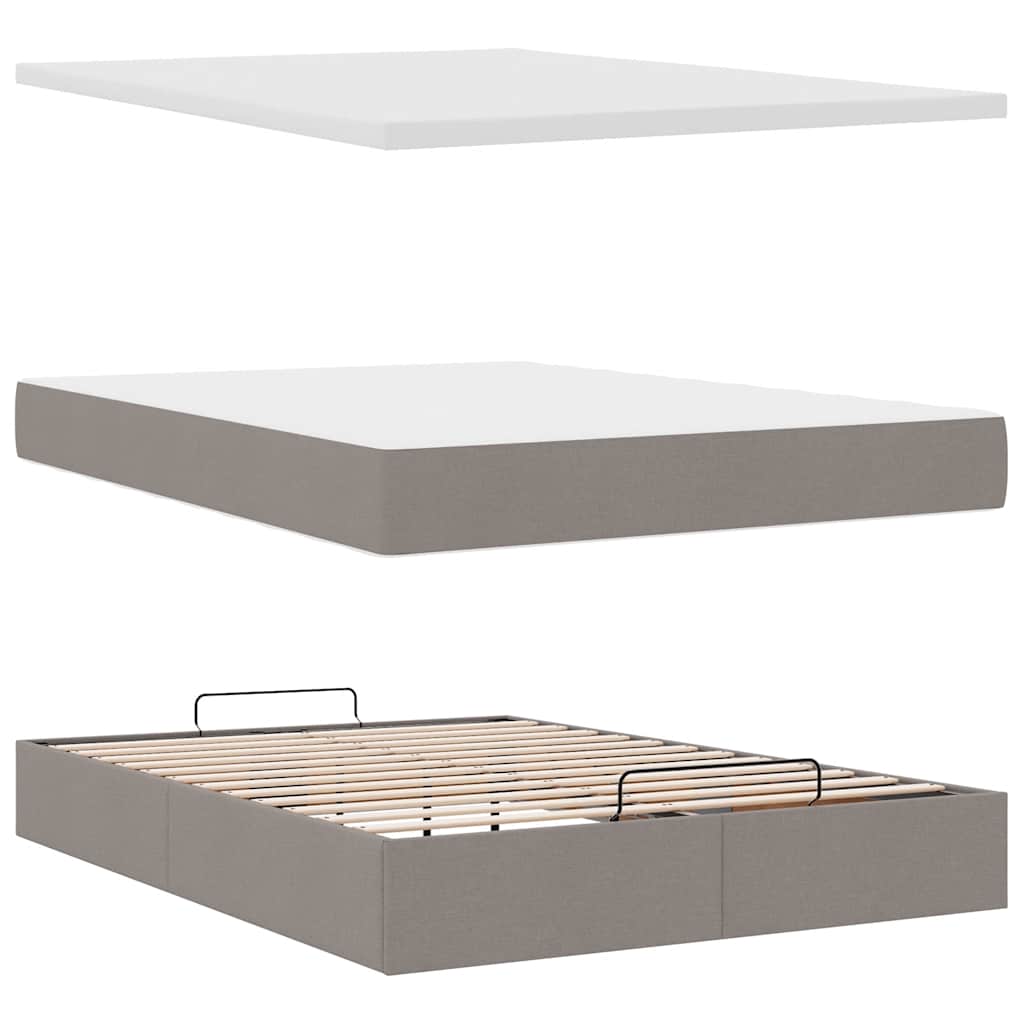 Cadre de lit ottoman avec matelas taupe 140x190 cm tissu - XIOS