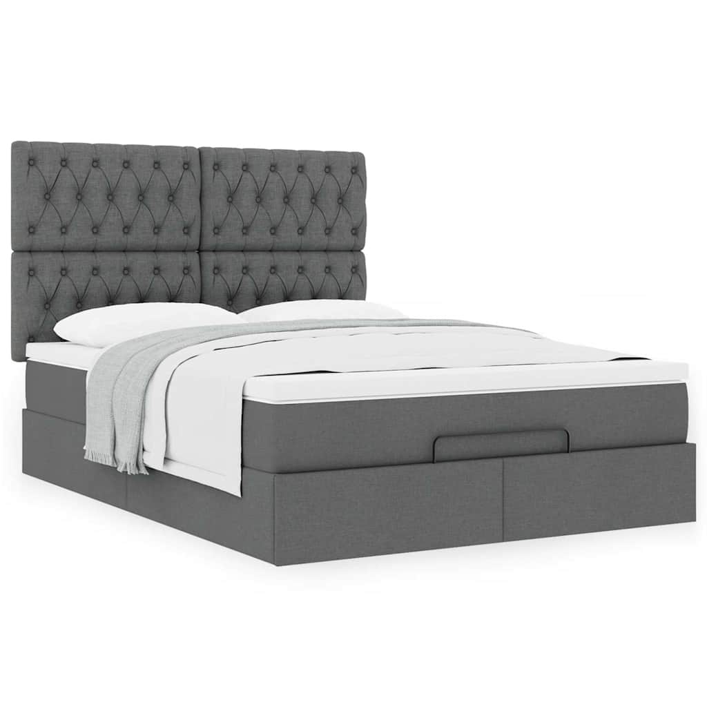 Cadre de lit ottoman avec matelas gris foncé 140x200 cm tissu - XIOS