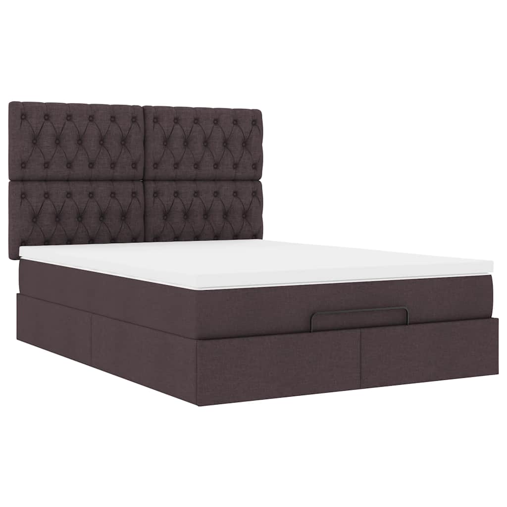 Cadre de lit ottoman avec matelas marron foncé 140x200 cm tissu - XIOS