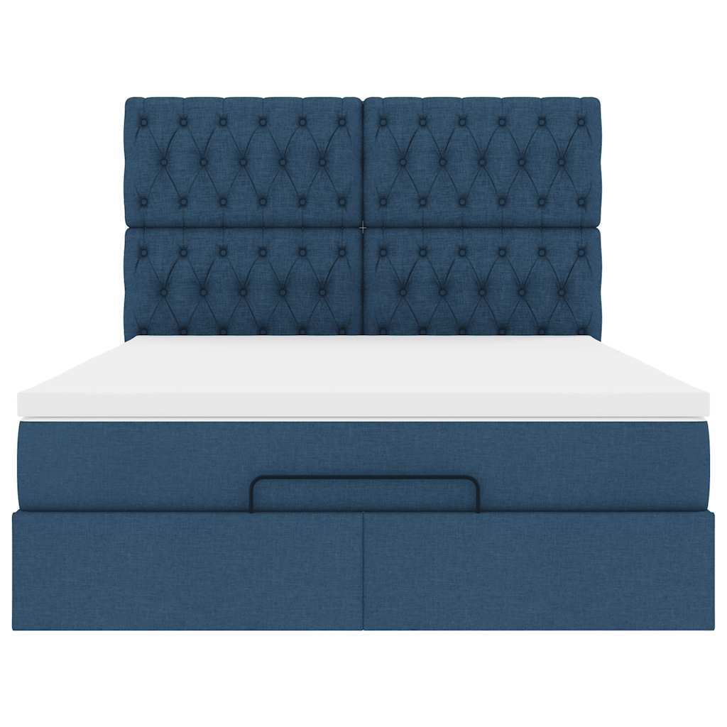 Cadre de lit ottoman avec matelas bleu 140x200 cm tissu - XIOS