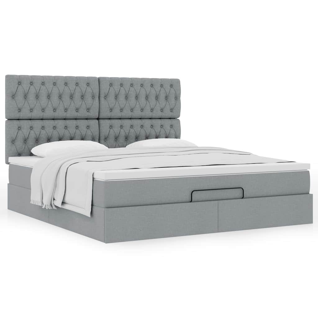 Cadre de lit ottoman et matelas gris clair 160x200cm tissu - XIOS