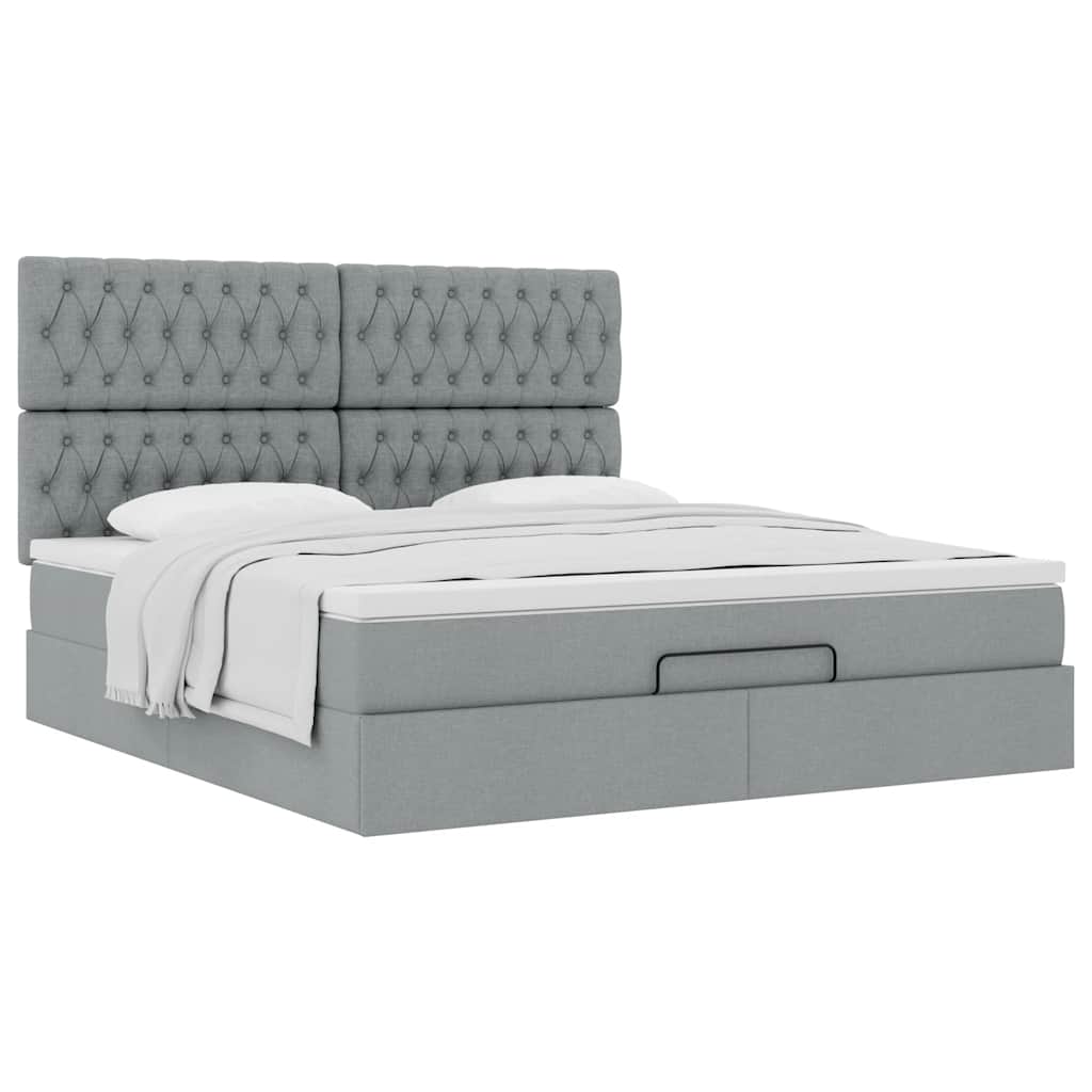 Cadre de lit ottoman et matelas gris clair 160x200cm tissu - XIOS