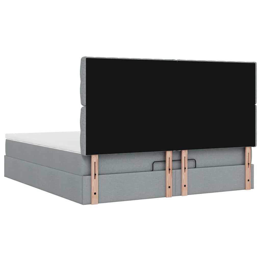 Cadre de lit ottoman et matelas gris clair 160x200cm tissu - XIOS