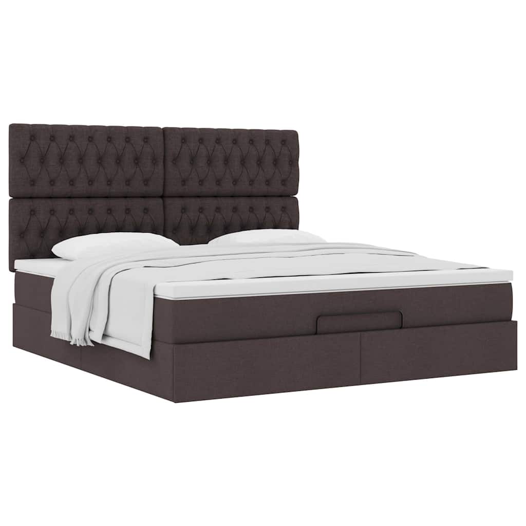 Cadre de lit ottoman avec matelas marron foncé 160x200 cm tissu - XIOS