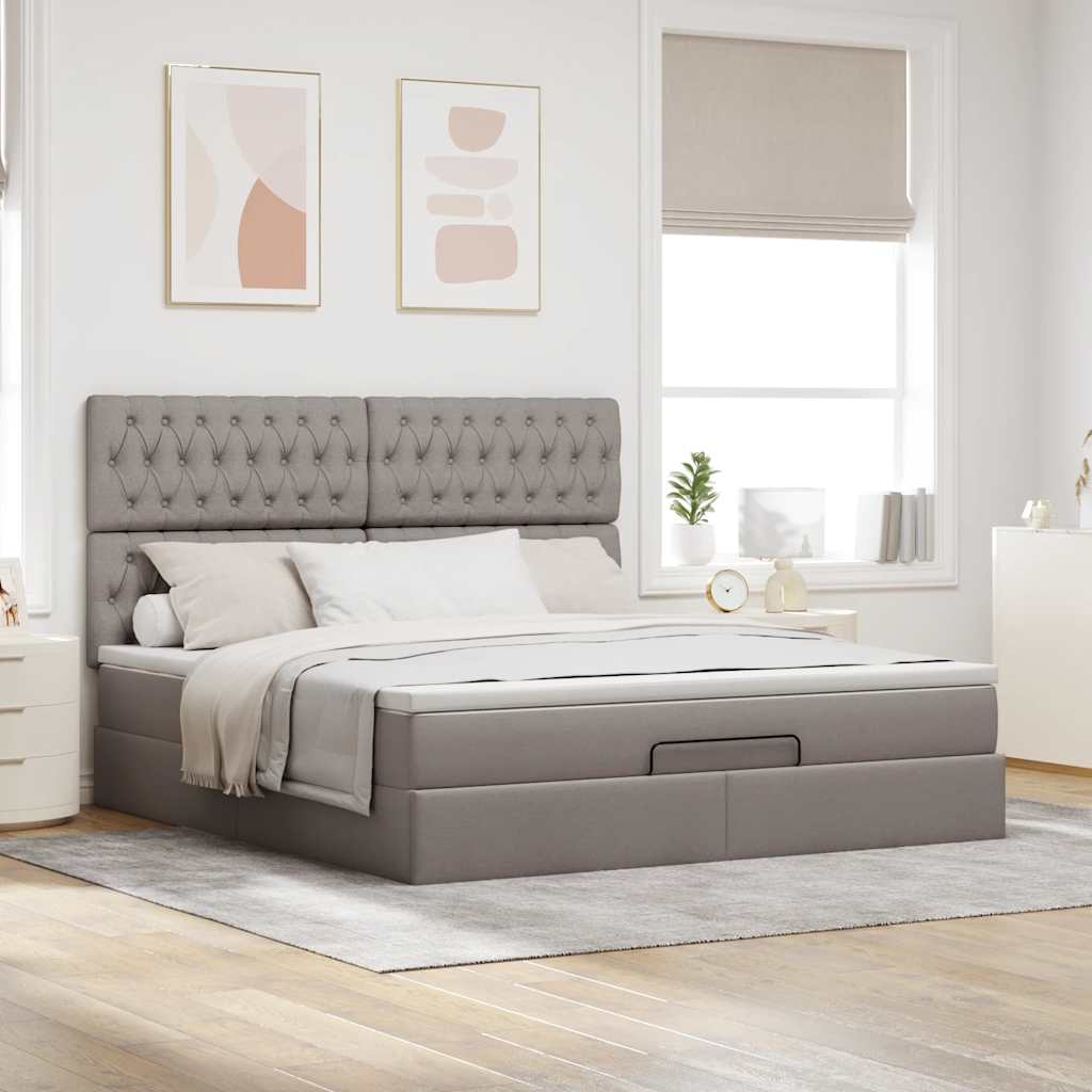 Cadre de lit ottoman avec matelas taupe 160x200 cm tissu - XIOS