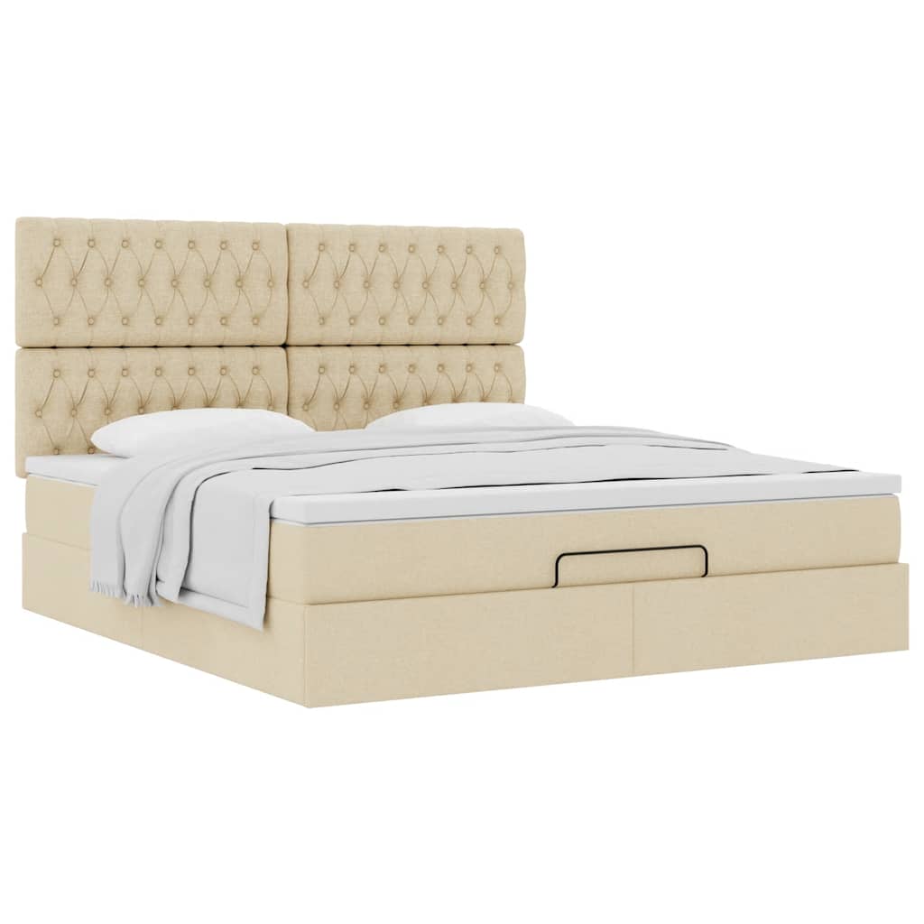 Cadre de lit ottoman avec matelas crème 160x200 cm tissu - XIOS